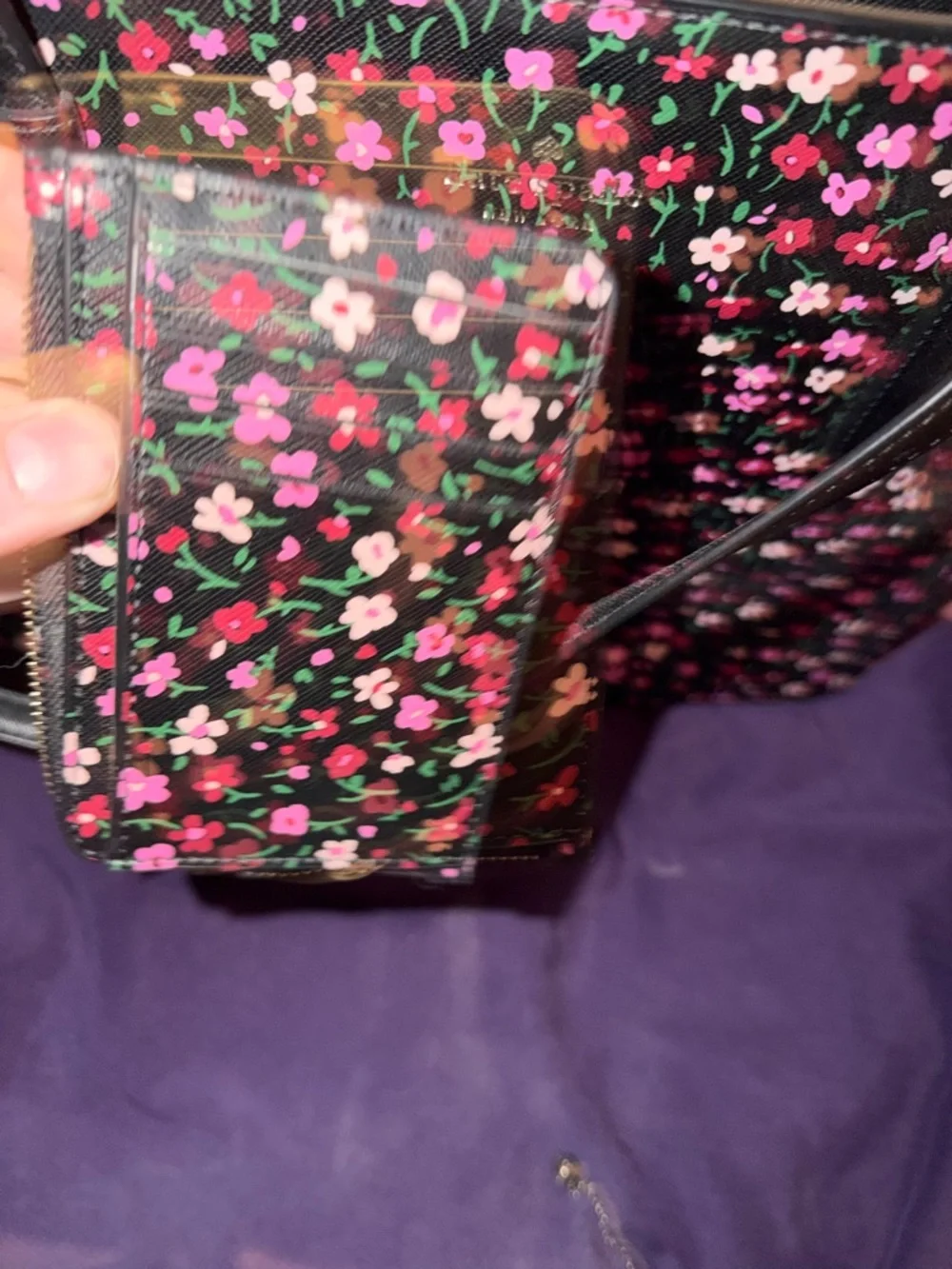 kate spade Black Floral Tote with Pink Accent Pouch - Picture 3 of 5
